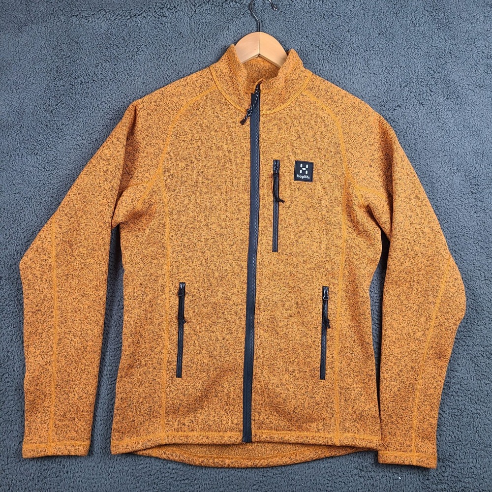 Haglofs Risberg Jacket Mens Small Orange Melange Knit Fleece Full Zip 605083